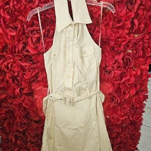 Dots NWT Cream Backless Halter Dress With Collar Size Medium